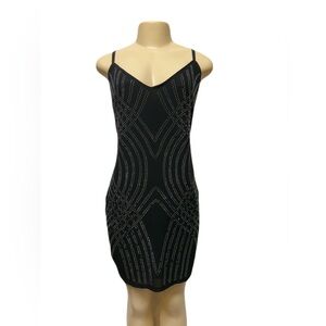 Black and Gold Mini Bodycon Dress with Spaghetti Straps
